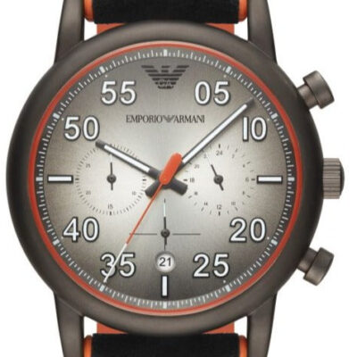 Emporio Armani Chronograph Quartz Grey Dial Black Leather Strap Watch For Men - AR11174
